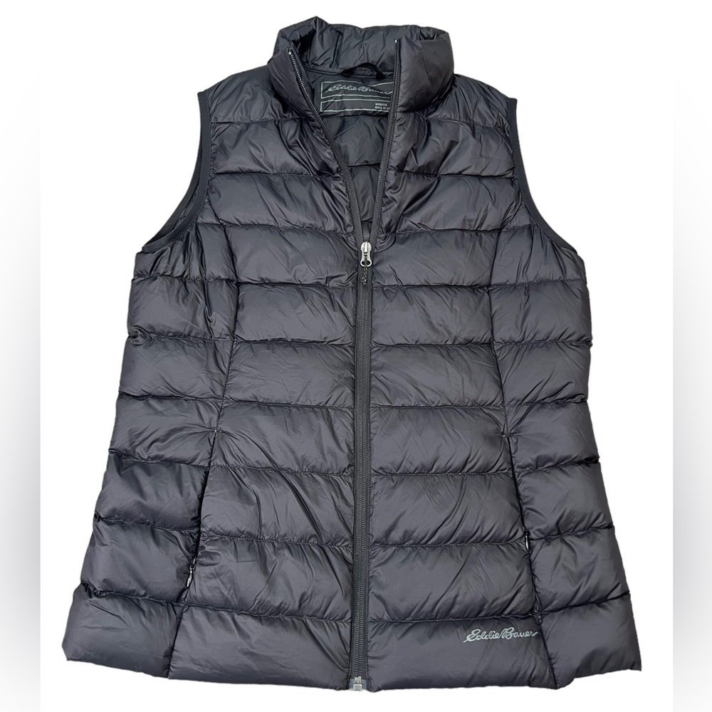 Eddie Bauer Womens Goose Down Quilted Puffer Vest Black Zip Up Medium
